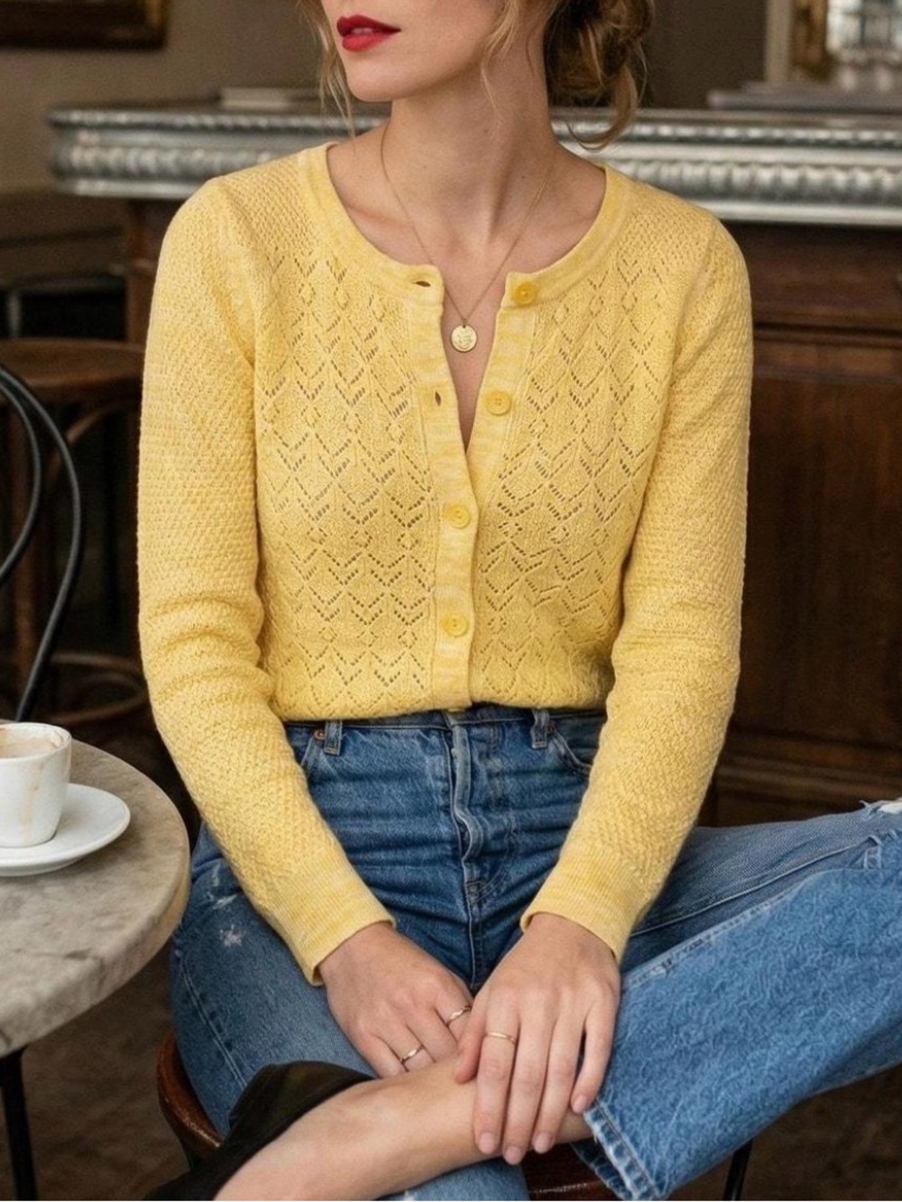 Anthropology sparrow Yellow Knit Button-Front Cardigan